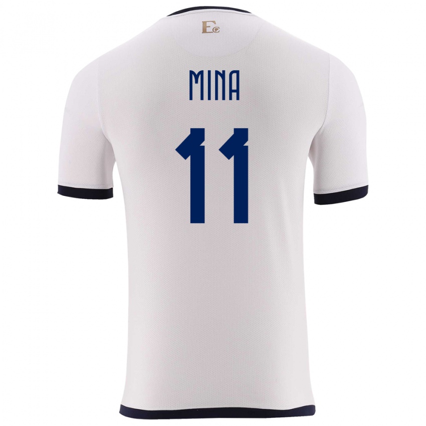 Uomo Maglia Ecuador Ariel Mina #11 Bianco Kit Gara Away 24-26 Maglietta