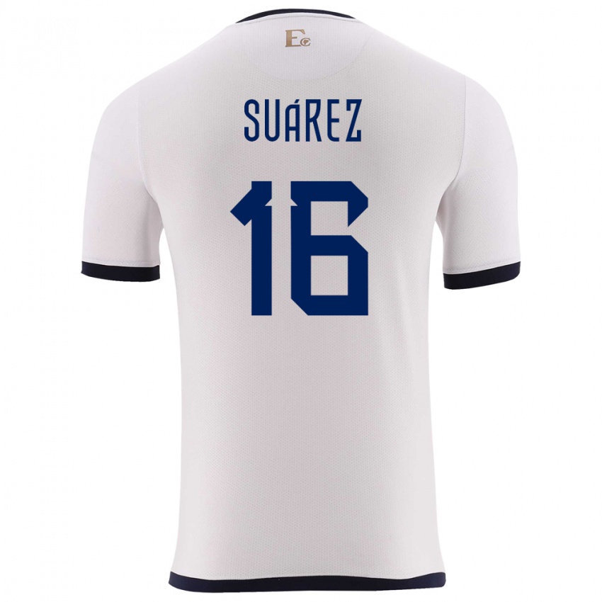 Uomo Maglia Ecuador Ariel Suarez #16 Bianco Kit Gara Away 24-26 Maglietta