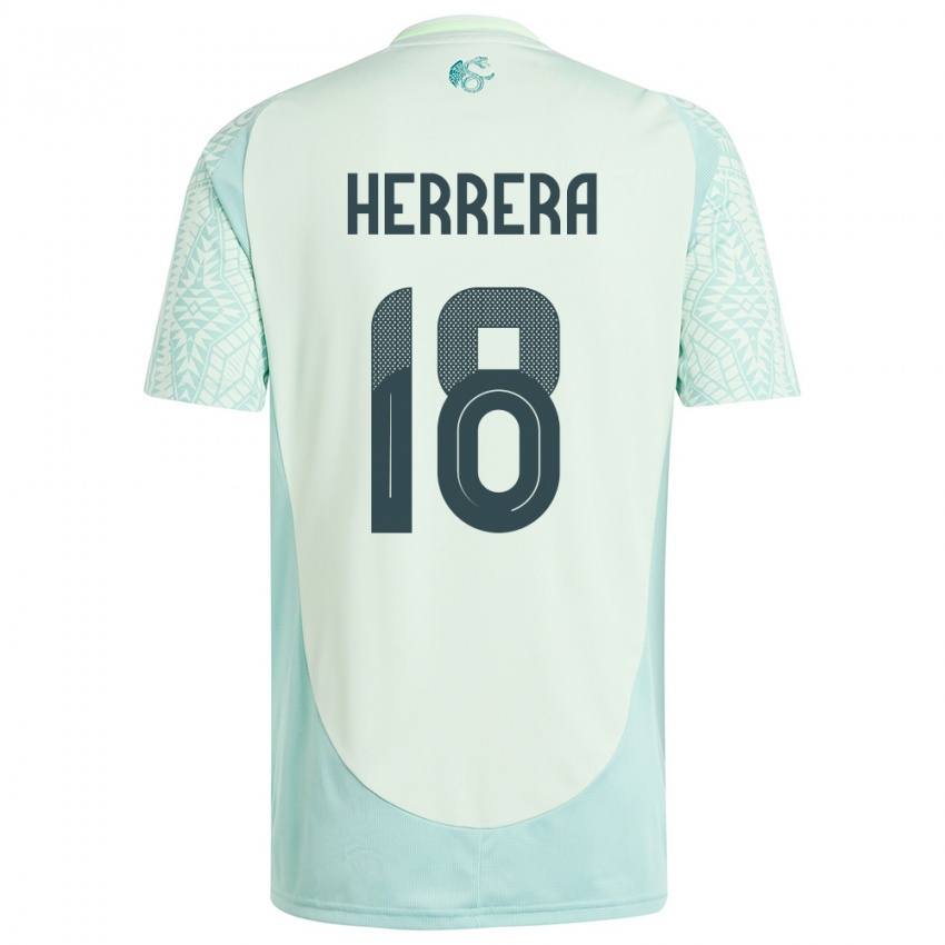 Uomo Maglia Messico Ozziel Herrera #18 Lino Verde Kit Gara Away 24-26 Maglietta