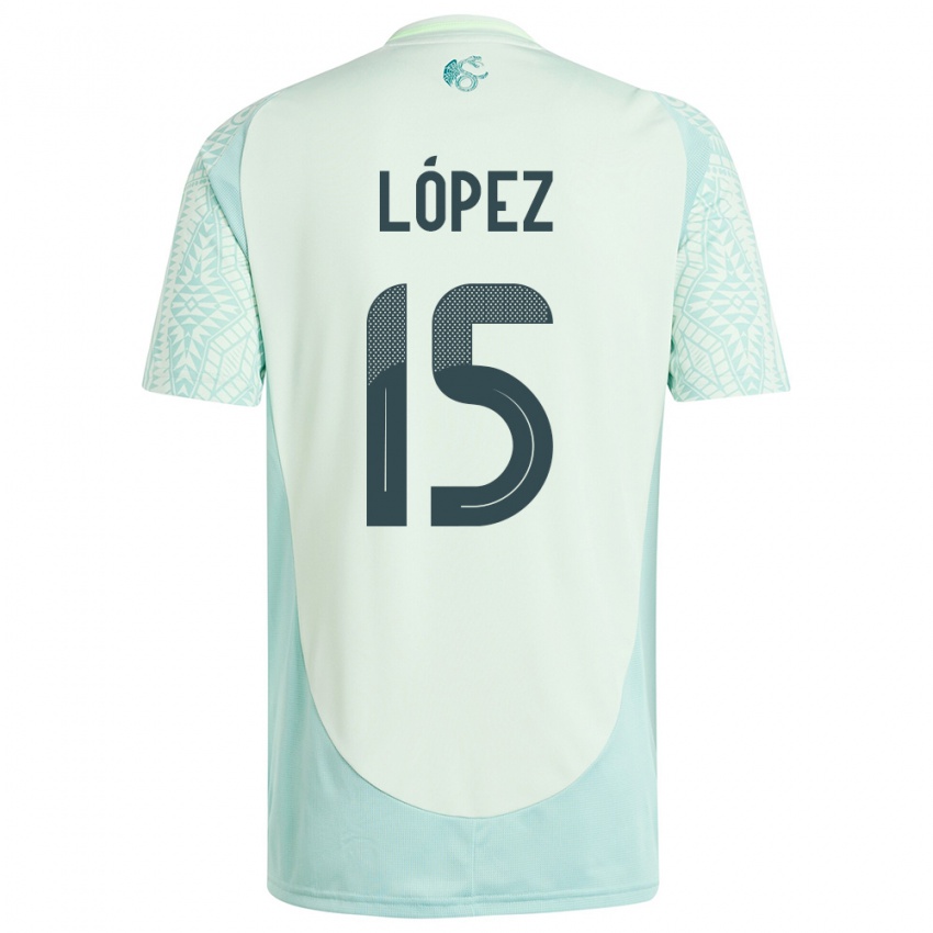 Uomo Maglia Messico Everardo Lopez #15 Lino Verde Kit Gara Away 24-26 Maglietta