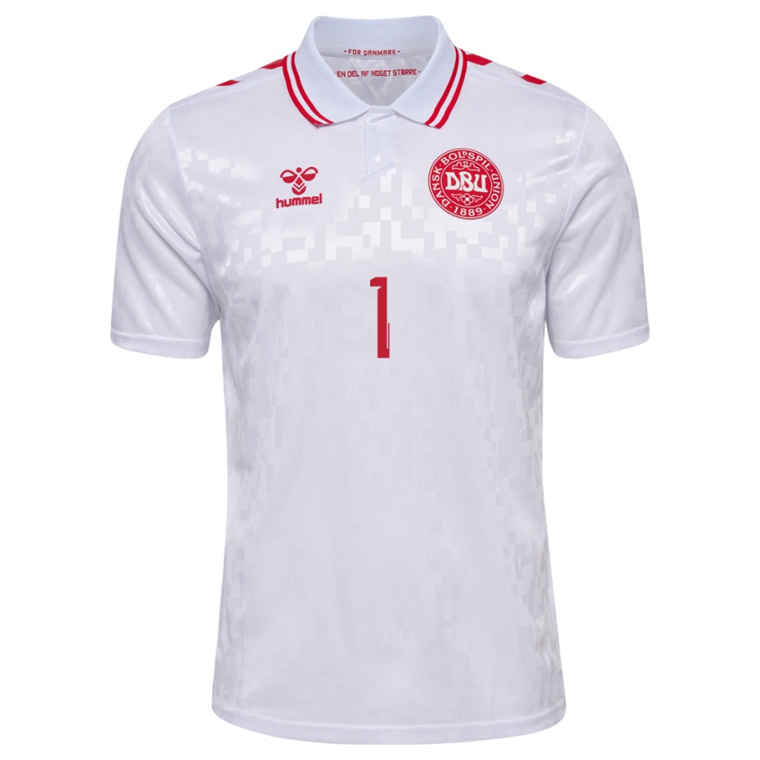 Uomo Maglia Danimarca Filip Jørgensen #1 Bianco Kit Gara Away 24-26 Maglietta