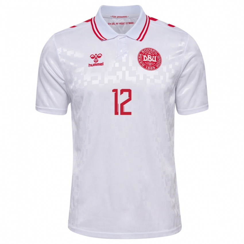 Uomo Maglia Danimarca Kathrine Kuhl #12 Bianco Kit Gara Away 24-26 Maglietta