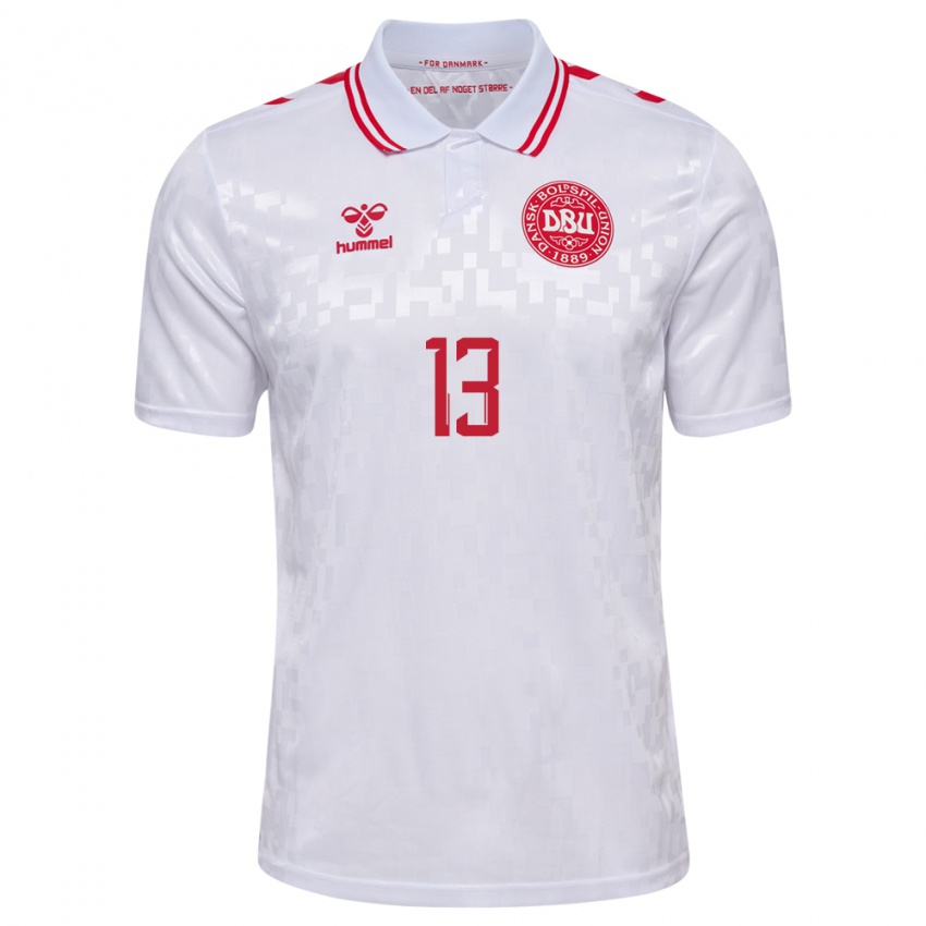 Uomo Maglia Danimarca Sofie Junge #13 Bianco Kit Gara Away 24-26 Maglietta