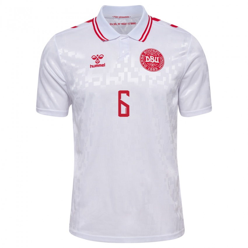 Uomo Maglia Danimarca Olivia Holdt #6 Bianco Kit Gara Away 24-26 Maglietta