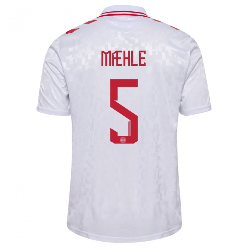 Uomo Maglia Danimarca Joakim Maehle #5 Bianco Kit Gara Away 24-26 Maglietta