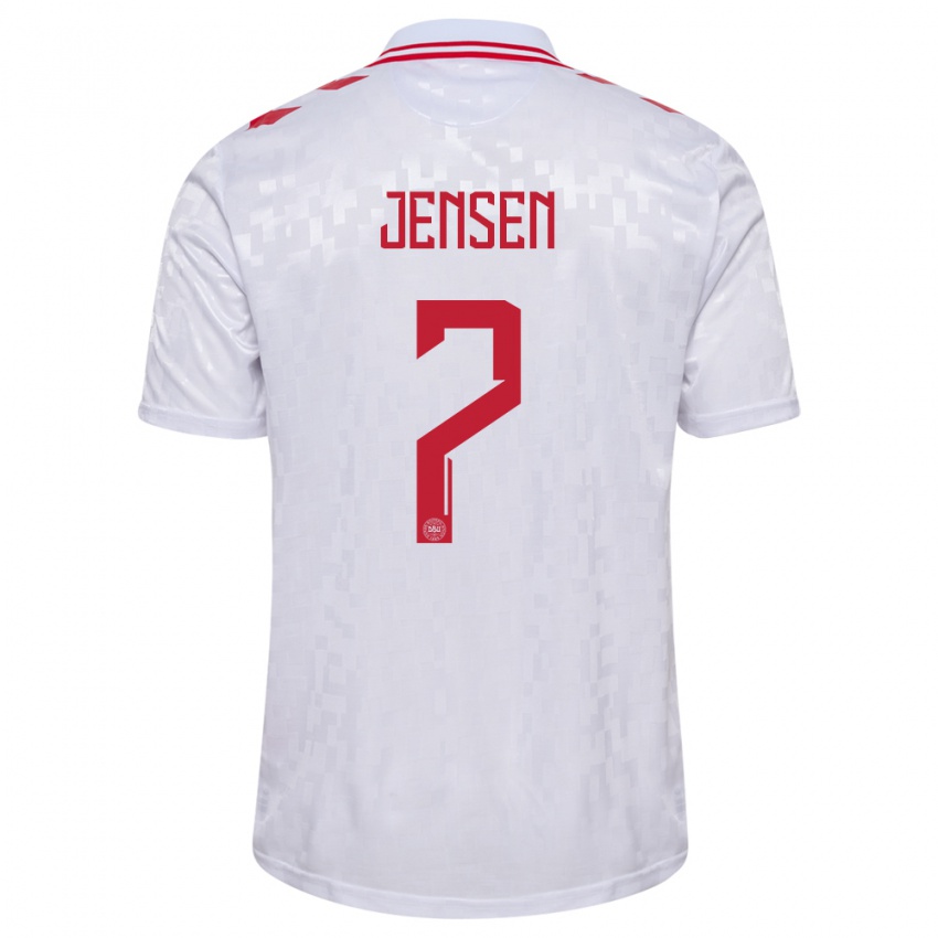 Uomo Maglia Danimarca Mathias Jensen #7 Bianco Kit Gara Away 24-26 Maglietta