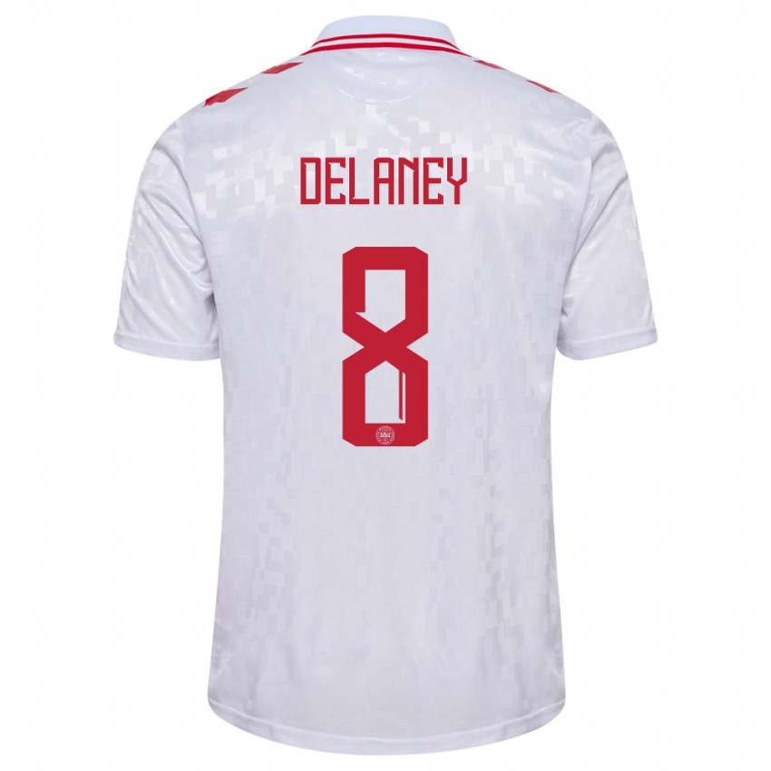 Uomo Maglia Danimarca Thomas Delaney #8 Bianco Kit Gara Away 24-26 Maglietta