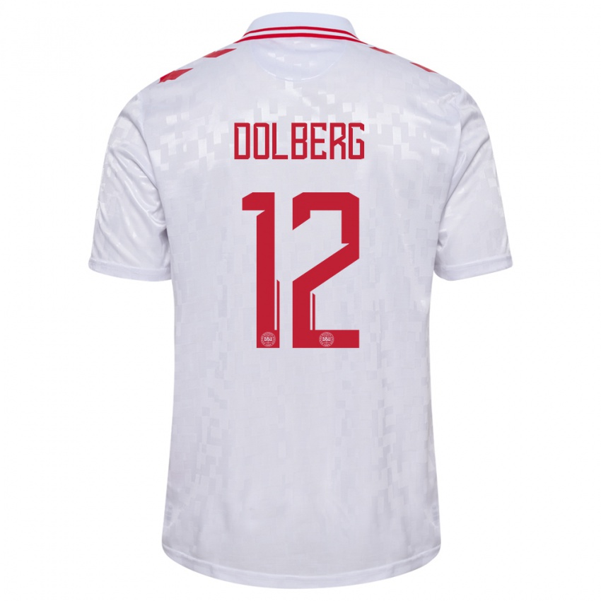 Uomo Maglia Danimarca Kasper Dolberg #12 Bianco Kit Gara Away 24-26 Maglietta