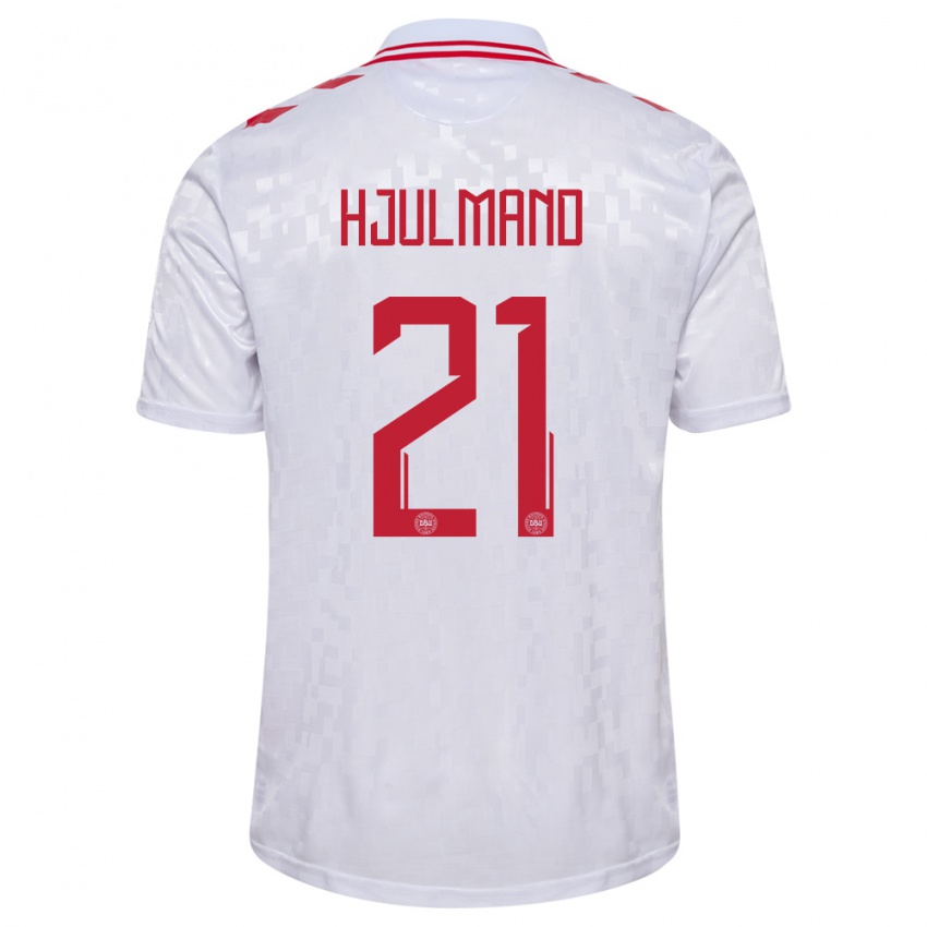 Uomo Maglia Danimarca Morten Hjulmand #21 Bianco Kit Gara Away 24-26 Maglietta