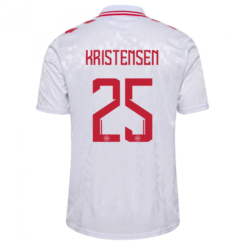 Uomo Maglia Danimarca Rasmus Kristensen #25 Bianco Kit Gara Away 24-26 Maglietta