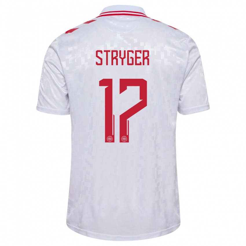 Uomo Maglia Danimarca Jens Stryger Larsen #17 Bianco Kit Gara Away 24-26 Maglietta