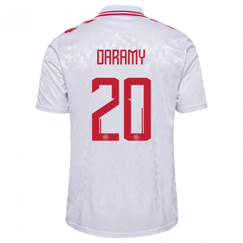 Uomo Maglia Danimarca Mohamed Daramy #20 Bianco Kit Gara Away 24-26 Maglietta