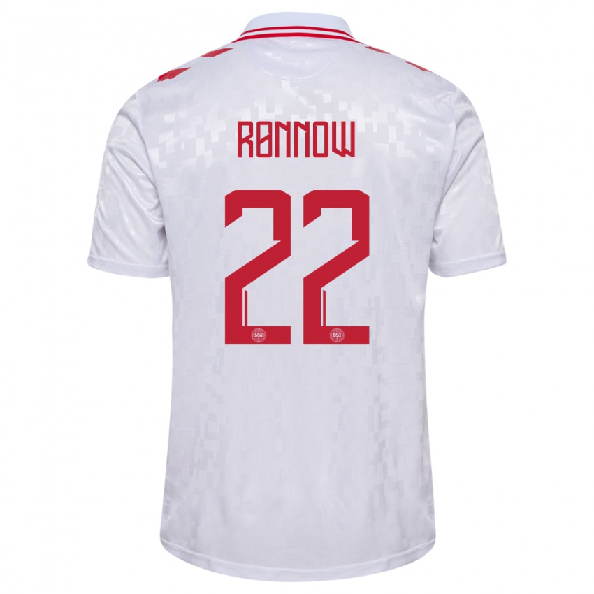 Uomo Maglia Danimarca Frederik Ronnow #22 Bianco Kit Gara Away 24-26 Maglietta