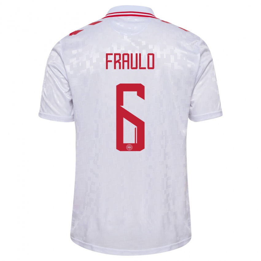 Uomo Maglia Danimarca Oscar Fraulo #6 Bianco Kit Gara Away 24-26 Maglietta