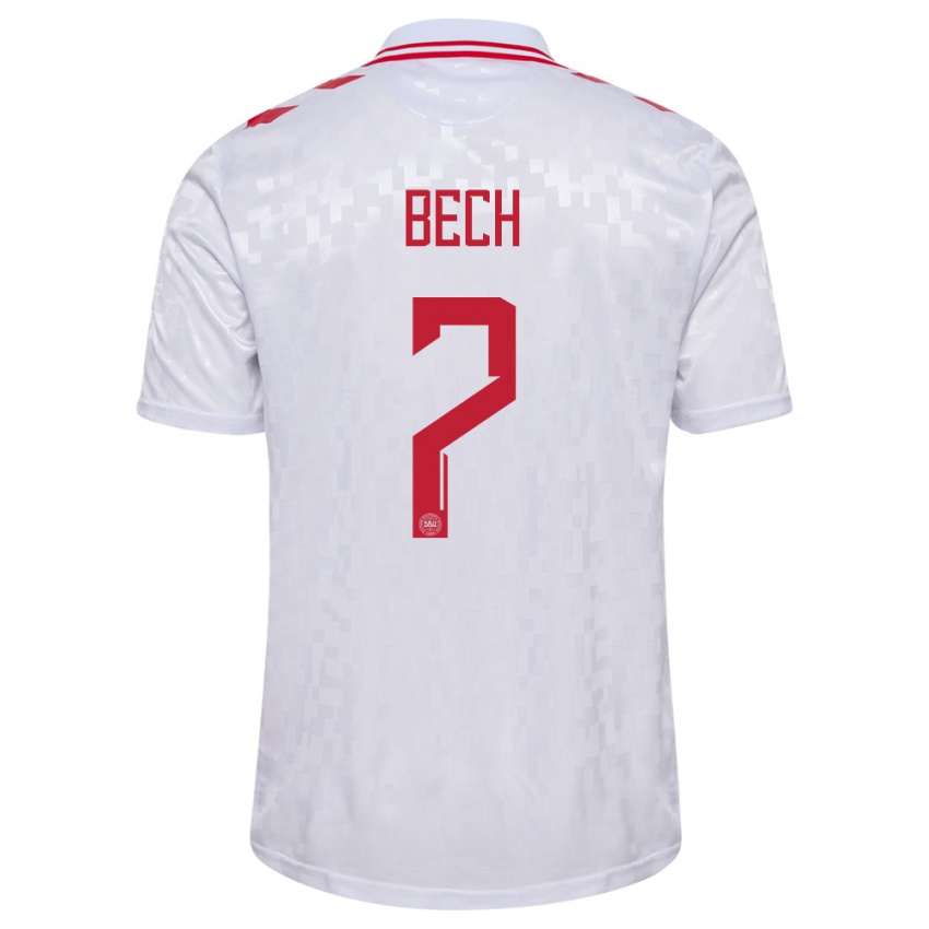 Uomo Maglia Danimarca Tobias Bech #7 Bianco Kit Gara Away 24-26 Maglietta