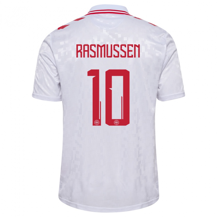 Uomo Maglia Danimarca Christian Rasmussen #10 Bianco Kit Gara Away 24-26 Maglietta