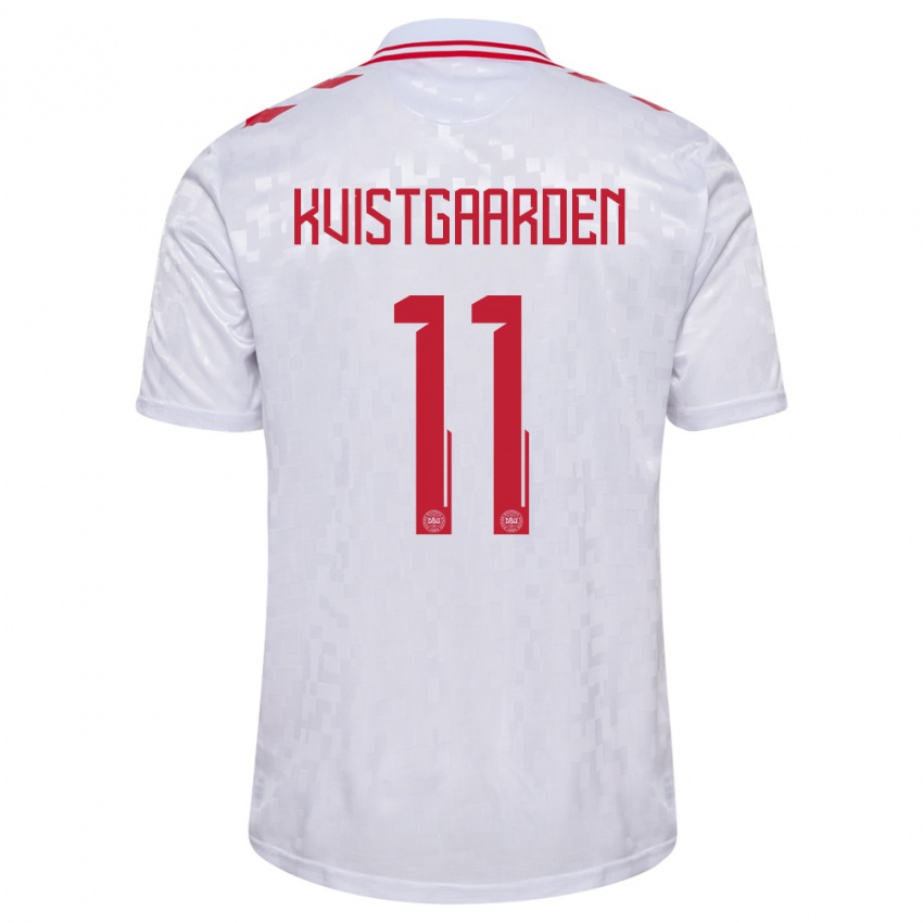 Uomo Maglia Danimarca Mathias Kvistgaarden #11 Bianco Kit Gara Away 24-26 Maglietta