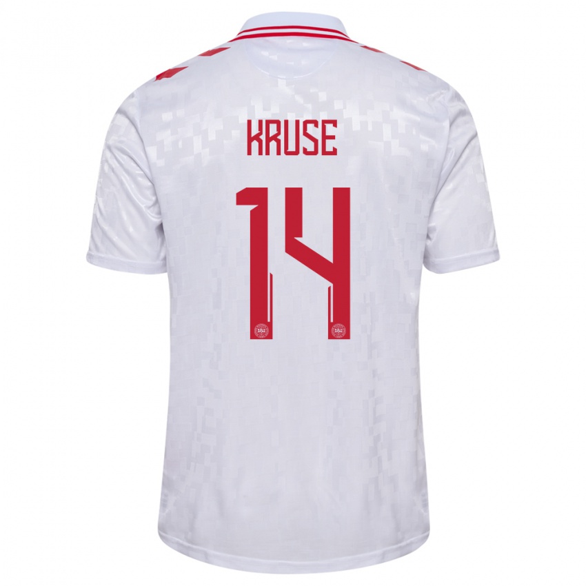 Uomo Maglia Danimarca David Kruse #14 Bianco Kit Gara Away 24-26 Maglietta