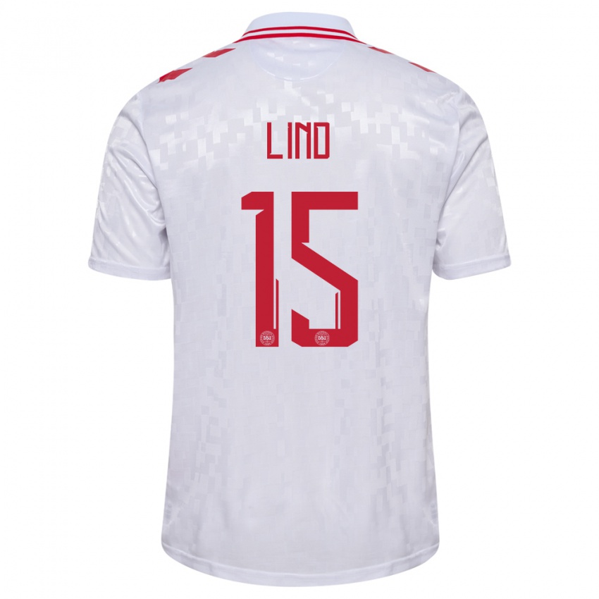 Uomo Maglia Danimarca Victor Lind #15 Bianco Kit Gara Away 24-26 Maglietta