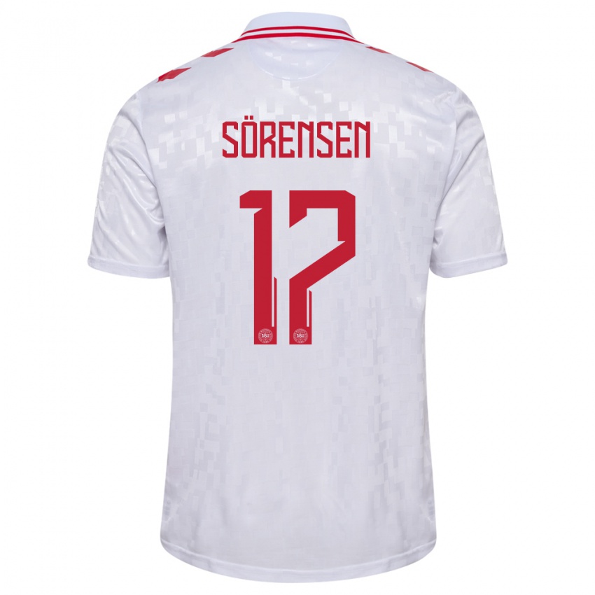 Uomo Maglia Danimarca Oliver Sörensen #17 Bianco Kit Gara Away 24-26 Maglietta