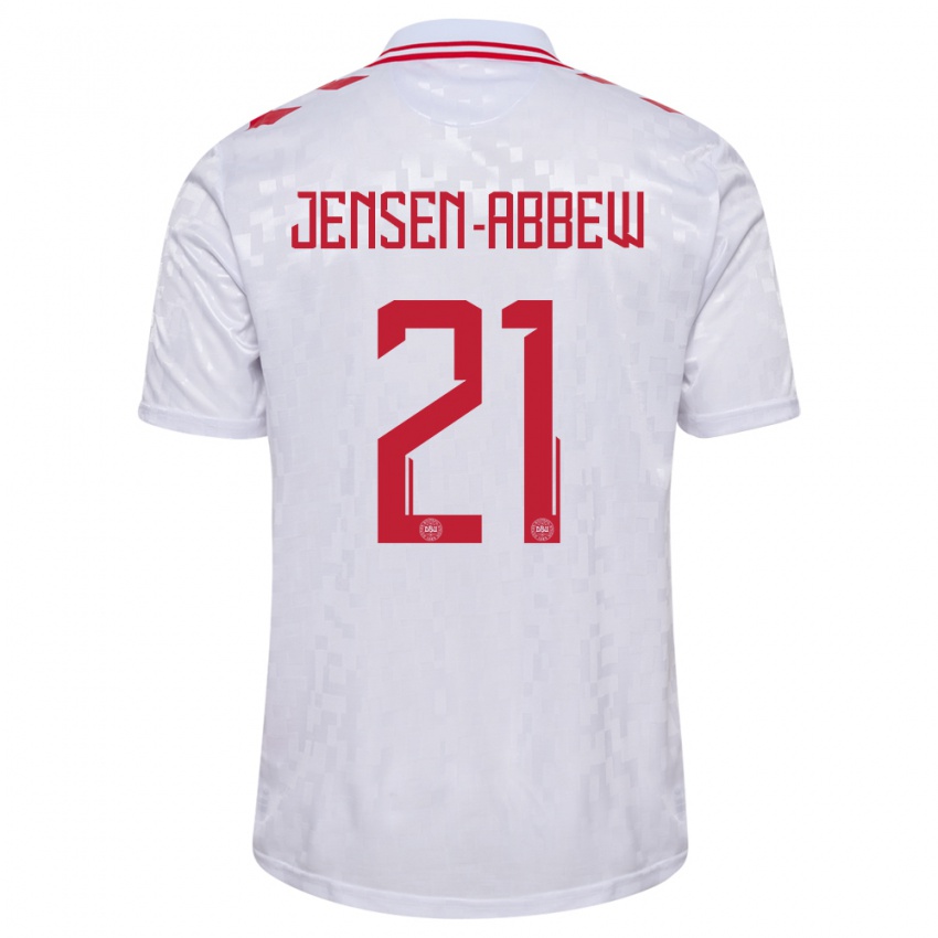 Uomo Maglia Danimarca Jonas Jensen-Abbew #21 Bianco Kit Gara Away 24-26 Maglietta