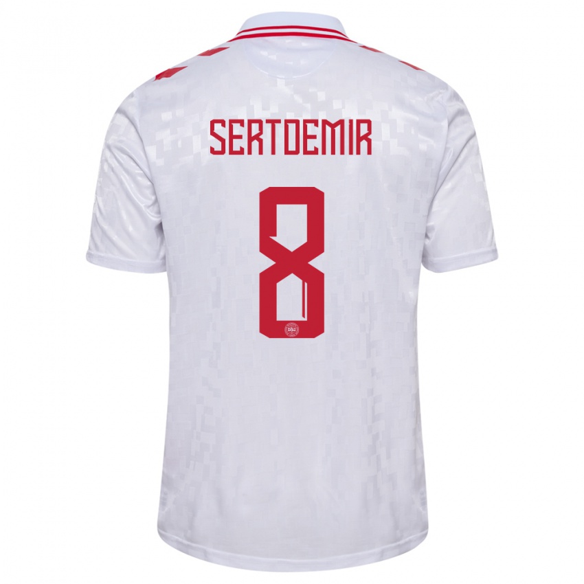 Uomo Maglia Danimarca Zidan Sertdemir #8 Bianco Kit Gara Away 24-26 Maglietta