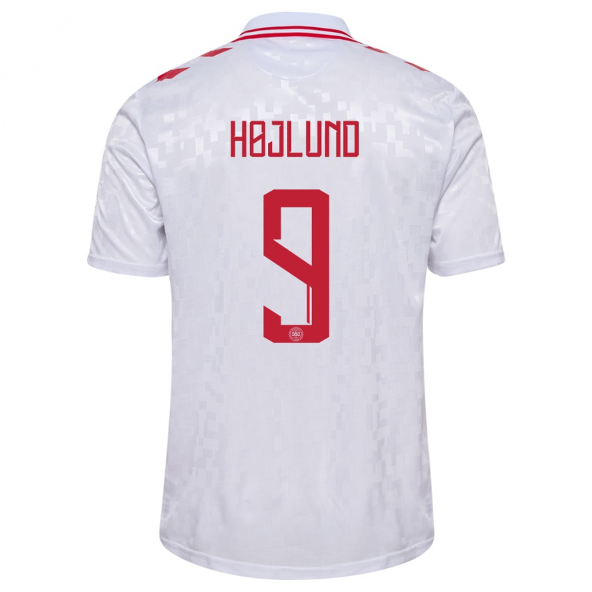 Uomo Maglia Danimarca Emil Højlund #9 Bianco Kit Gara Away 24-26 Maglietta