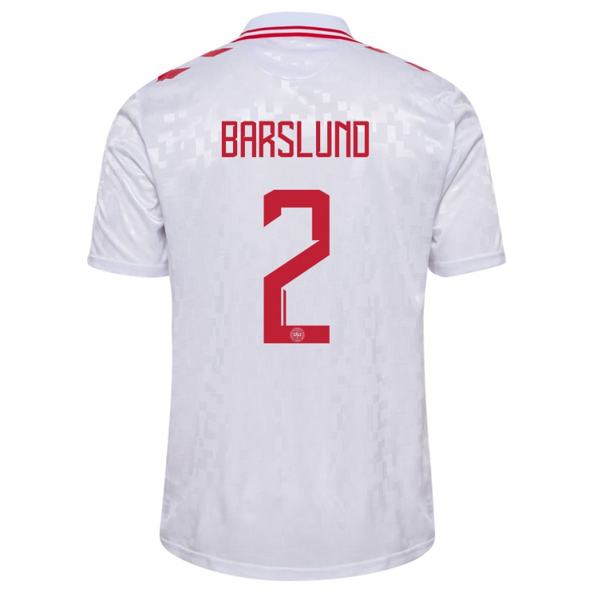 Uomo Maglia Danimarca Kaare Barslund #2 Bianco Kit Gara Away 24-26 Maglietta