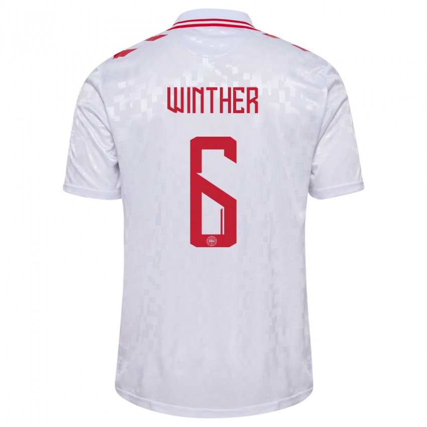 Uomo Maglia Danimarca Casper Winther #6 Bianco Kit Gara Away 24-26 Maglietta