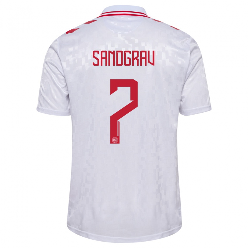 Uomo Maglia Danimarca Lauge Sandgrav #7 Bianco Kit Gara Away 24-26 Maglietta