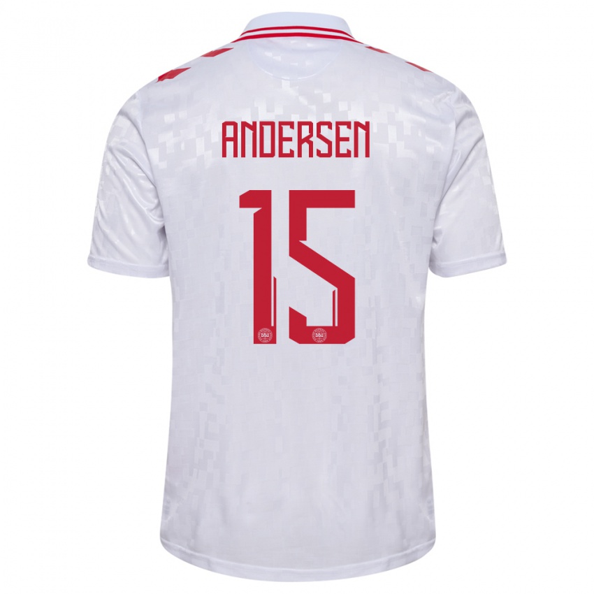 Uomo Maglia Danimarca Jacob Andersen #15 Bianco Kit Gara Away 24-26 Maglietta