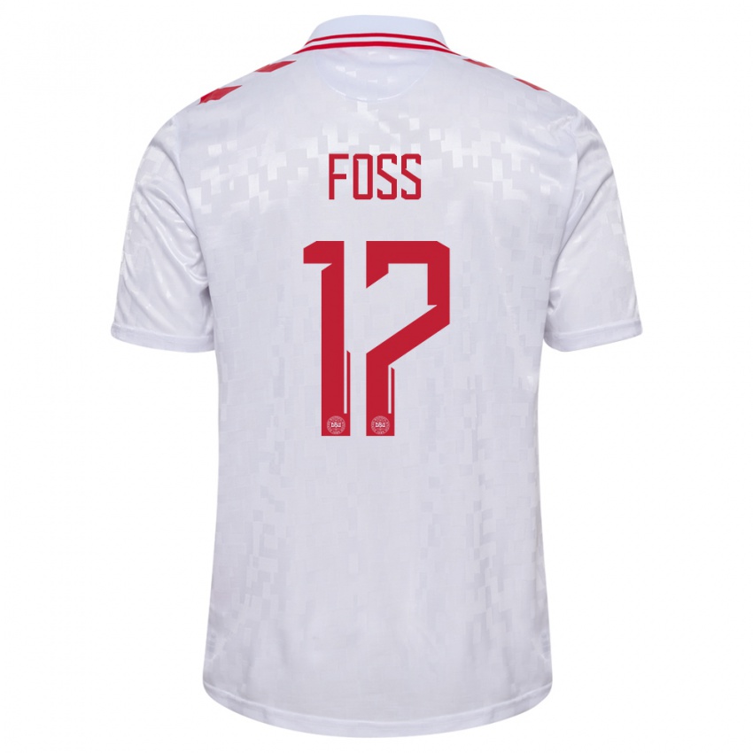 Uomo Maglia Danimarca Jonathan Foss #17 Bianco Kit Gara Away 24-26 Maglietta