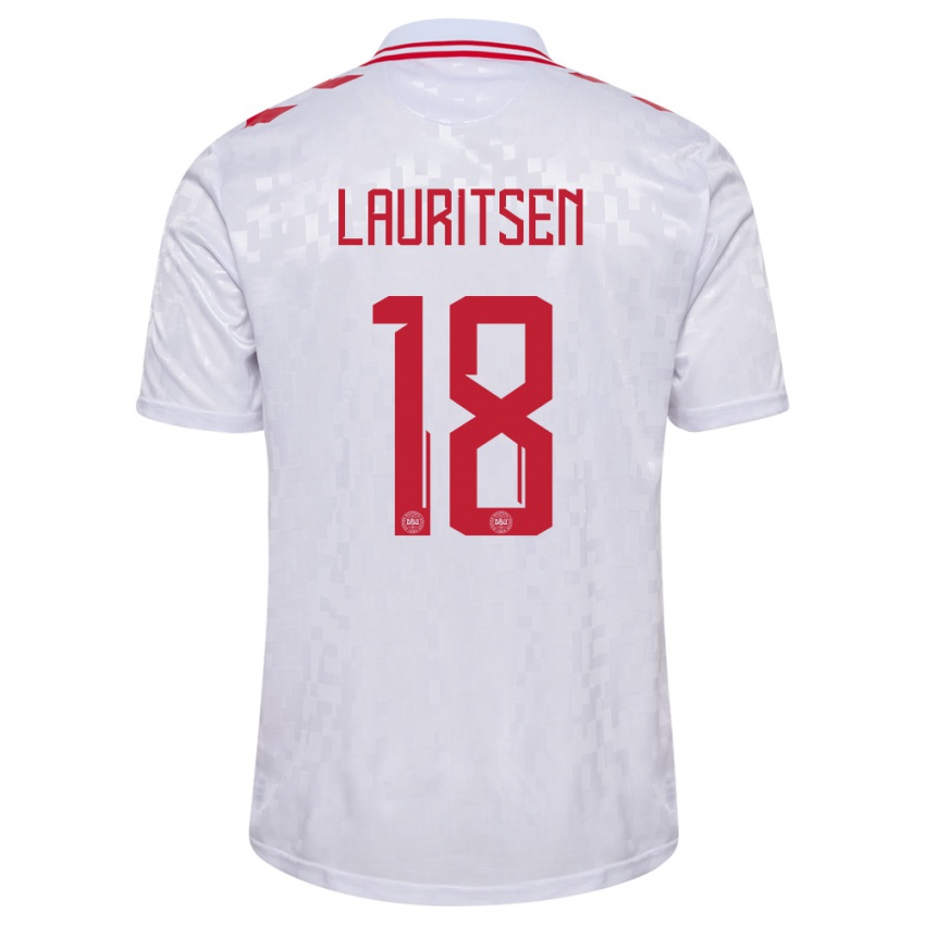 Uomo Maglia Danimarca Tobias Lauritsen #18 Bianco Kit Gara Away 24-26 Maglietta