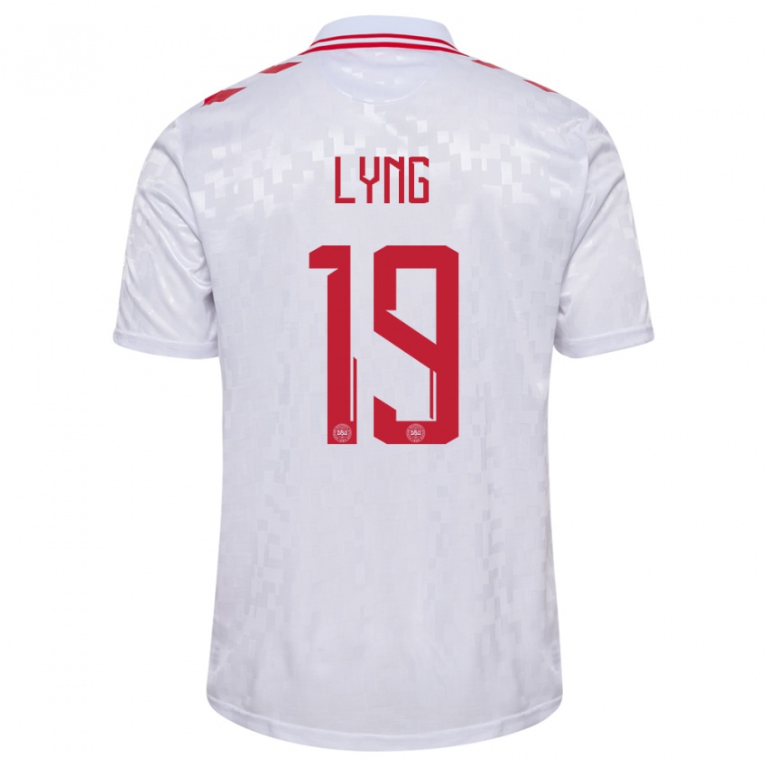 Uomo Maglia Danimarca Alexander Lyng #19 Bianco Kit Gara Away 24-26 Maglietta