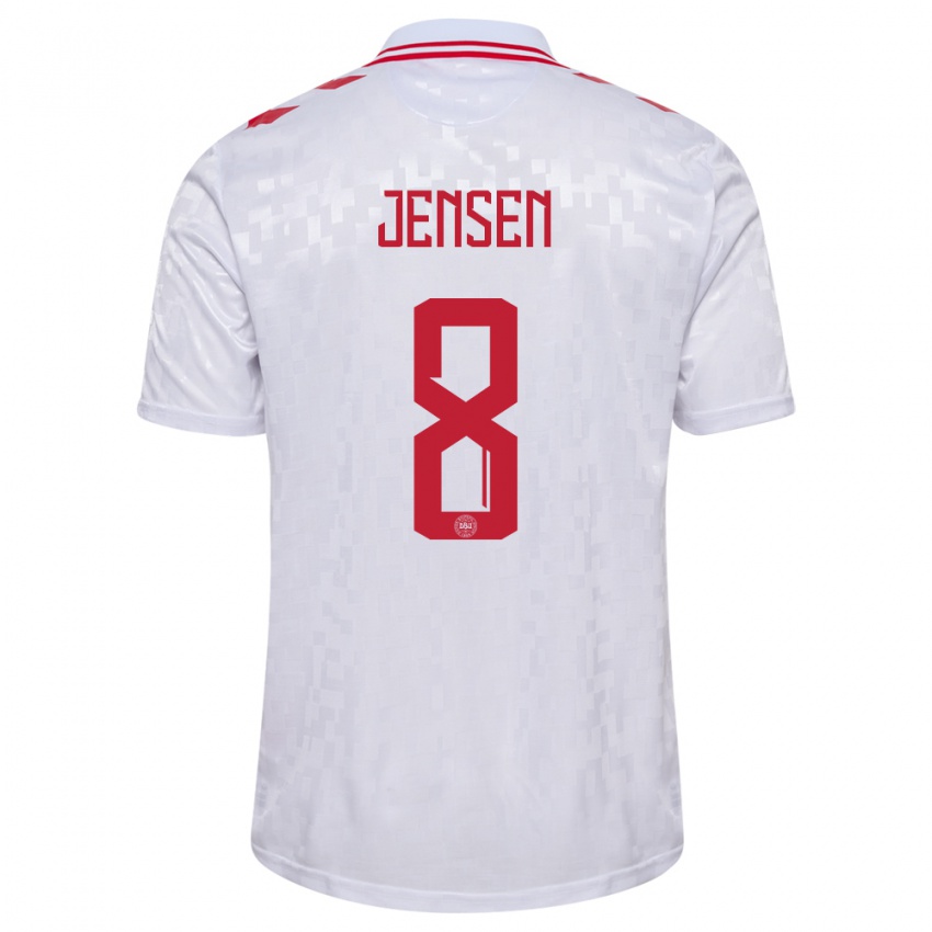 Uomo Maglia Danimarca Tobias Lund Jensen #8 Bianco Kit Gara Away 24-26 Maglietta