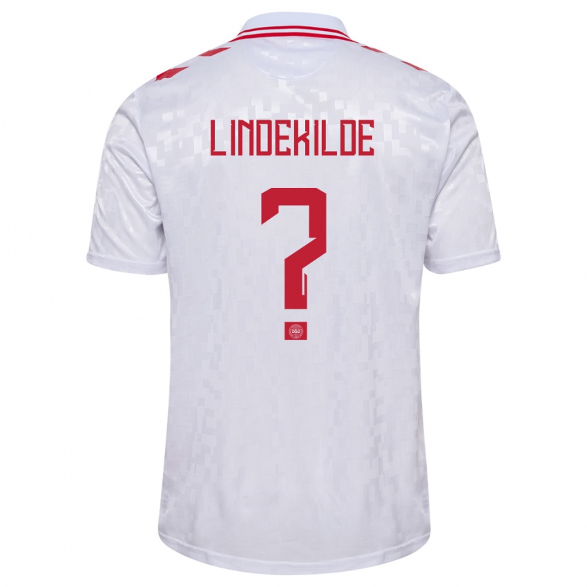 Uomo Maglia Danimarca Jonatan Lindekilde #0 Bianco Kit Gara Away 24-26 Maglietta