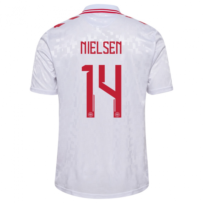 Uomo Maglia Danimarca Julius Nielsen #14 Bianco Kit Gara Away 24-26 Maglietta