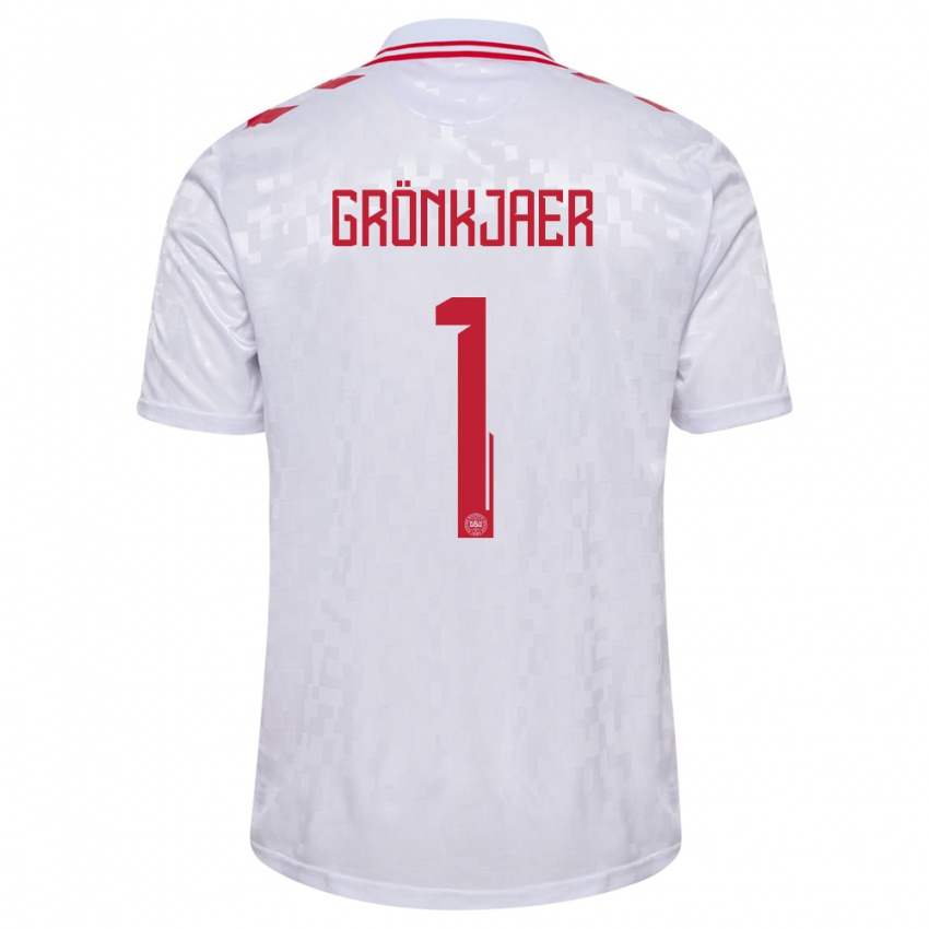 Uomo Maglia Danimarca Bertil Grönkjaer #1 Bianco Kit Gara Away 24-26 Maglietta