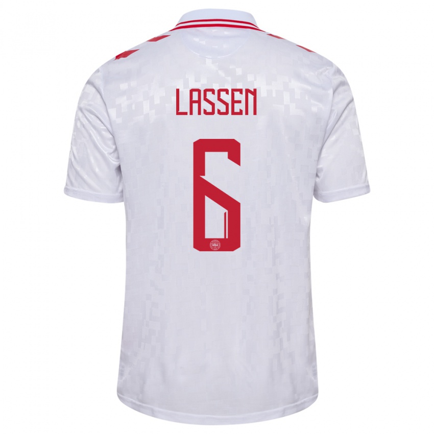 Uomo Maglia Danimarca Noah Lassen #6 Bianco Kit Gara Away 24-26 Maglietta