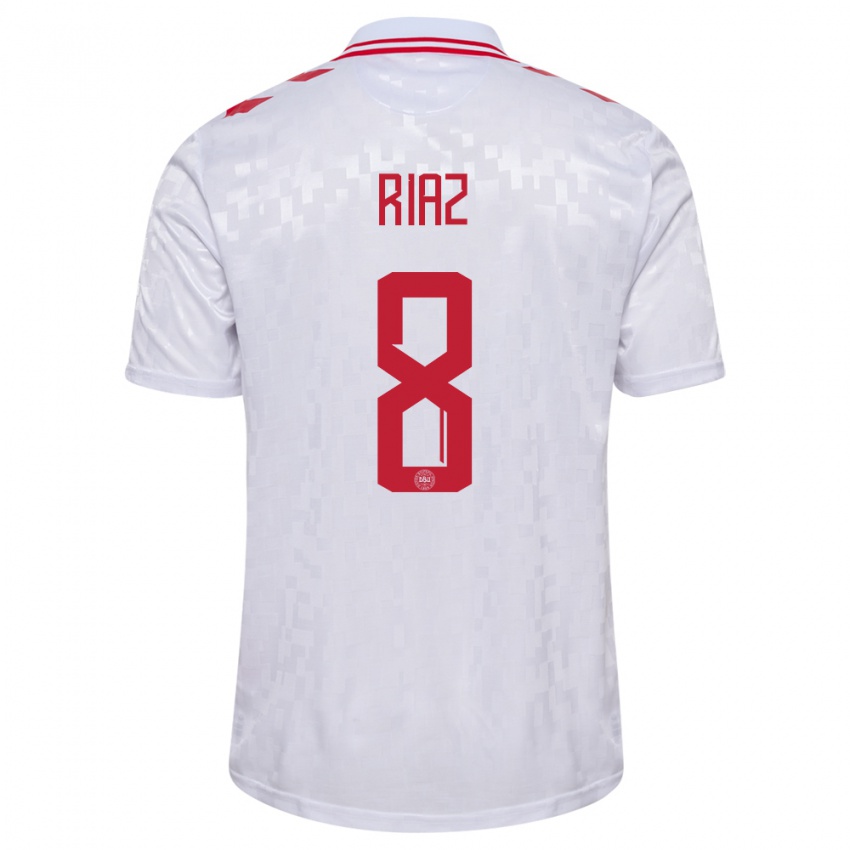 Uomo Maglia Danimarca Danial Riaz #8 Bianco Kit Gara Away 24-26 Maglietta