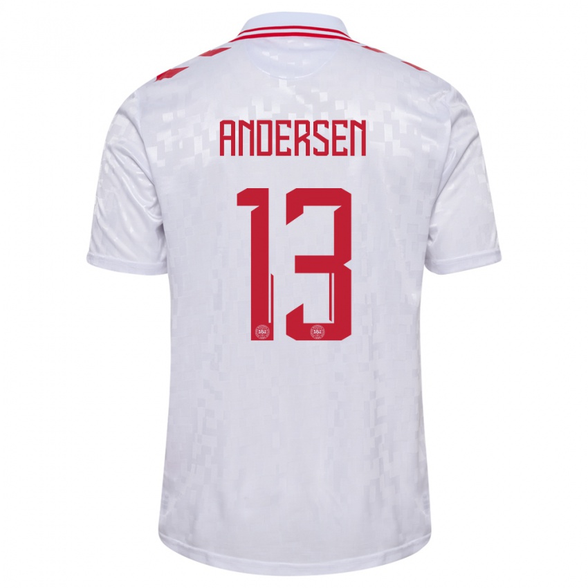 Uomo Maglia Danimarca Frej Andersen #13 Bianco Kit Gara Away 24-26 Maglietta