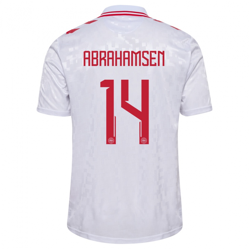 Uomo Maglia Danimarca Mads Abrahamsen #14 Bianco Kit Gara Away 24-26 Maglietta