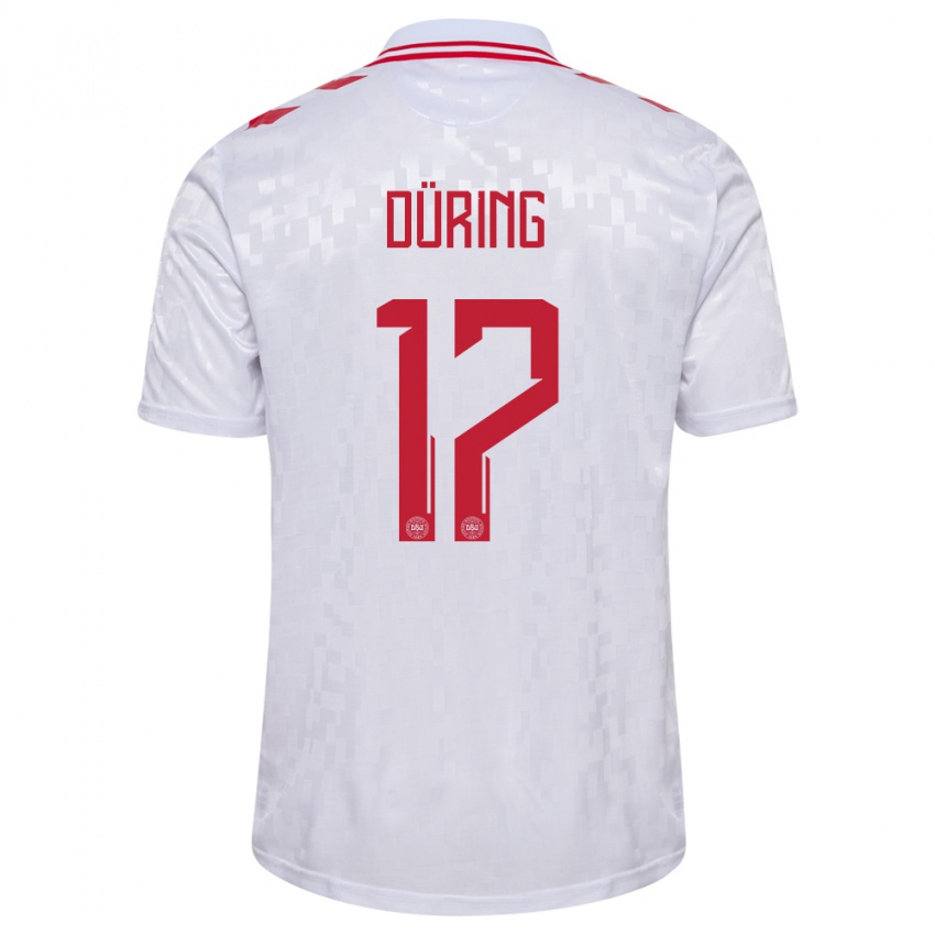 Uomo Maglia Danimarca Rasmus Düring #17 Bianco Kit Gara Away 24-26 Maglietta