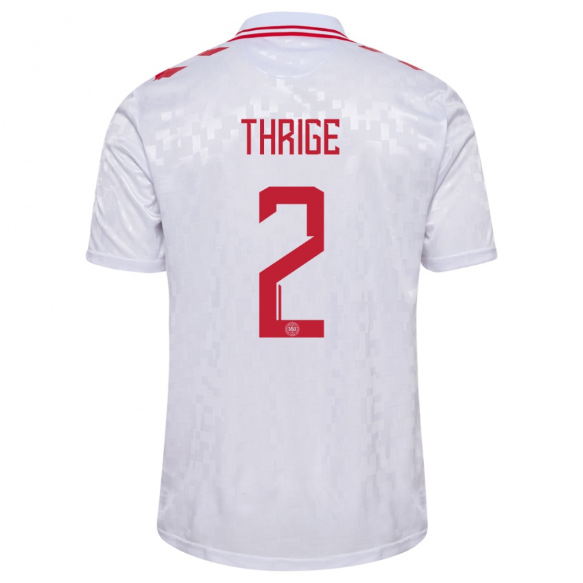 Uomo Maglia Danimarca Sara Thrige #2 Bianco Kit Gara Away 24-26 Maglietta