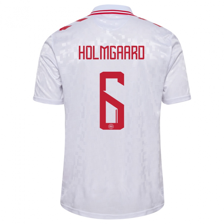 Uomo Maglia Danimarca Karen Holmgaard #6 Bianco Kit Gara Away 24-26 Maglietta