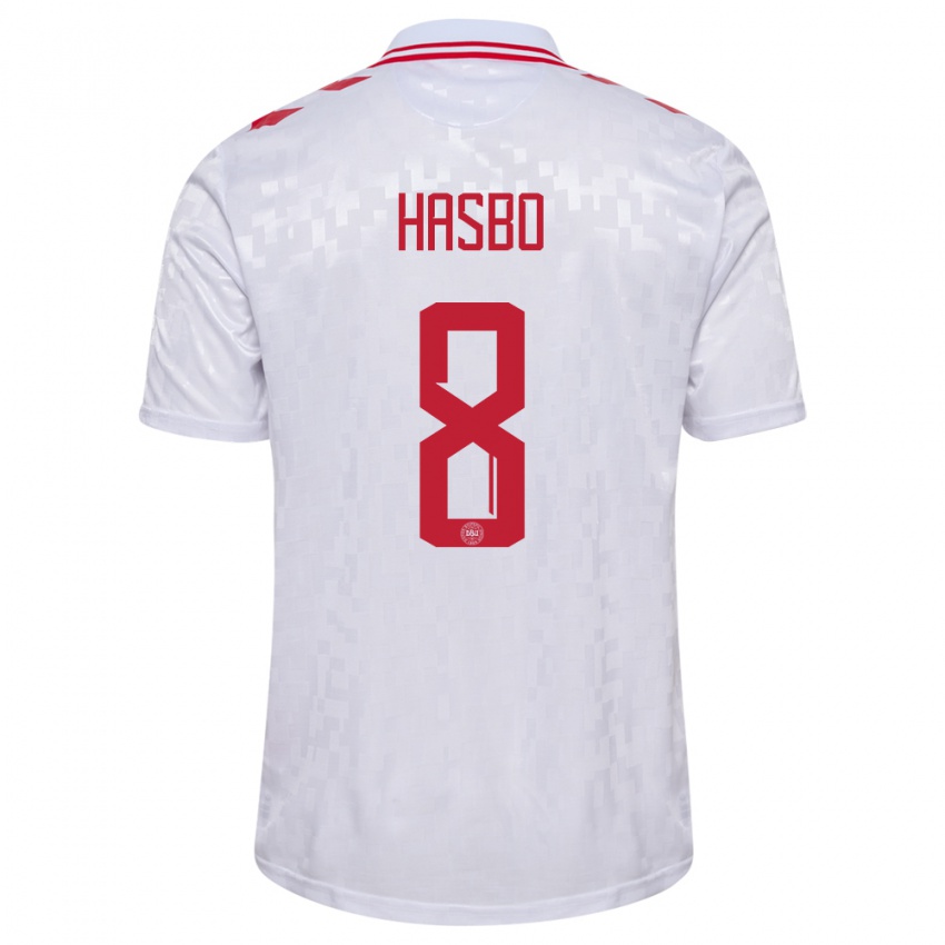 Uomo Maglia Danimarca Josefine Hasbo #8 Bianco Kit Gara Away 24-26 Maglietta