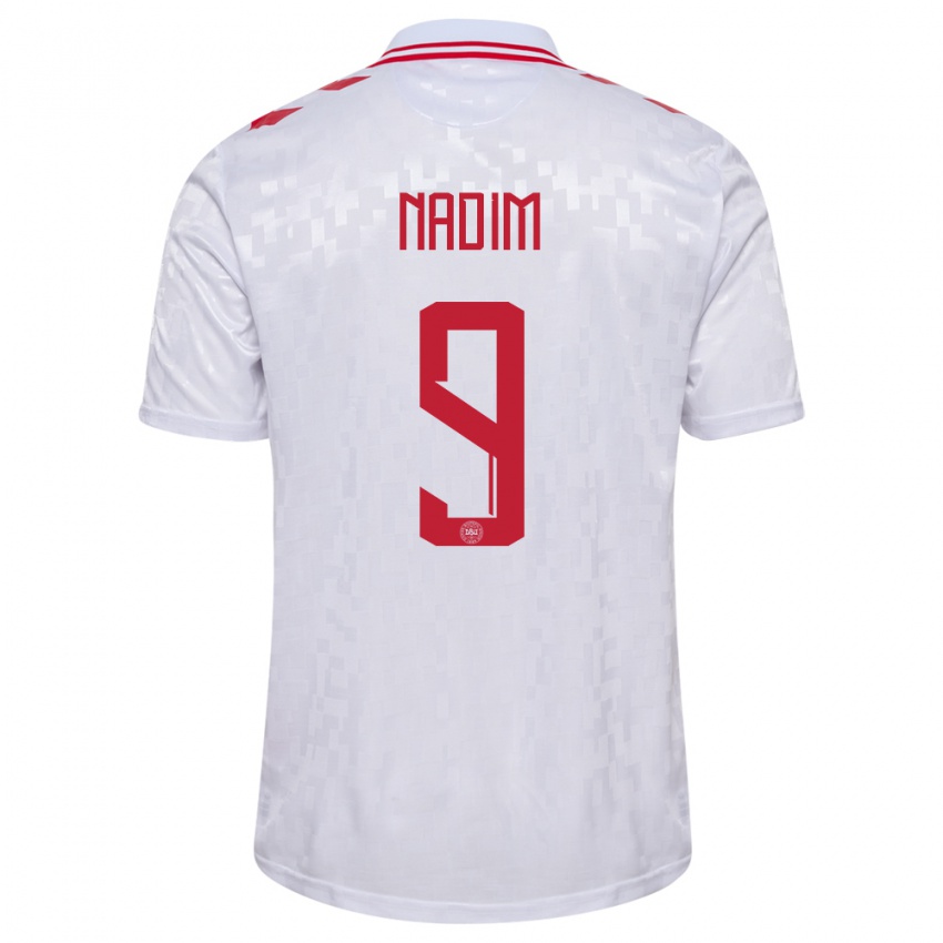 Uomo Maglia Danimarca Nadia Nadim #9 Bianco Kit Gara Away 24-26 Maglietta