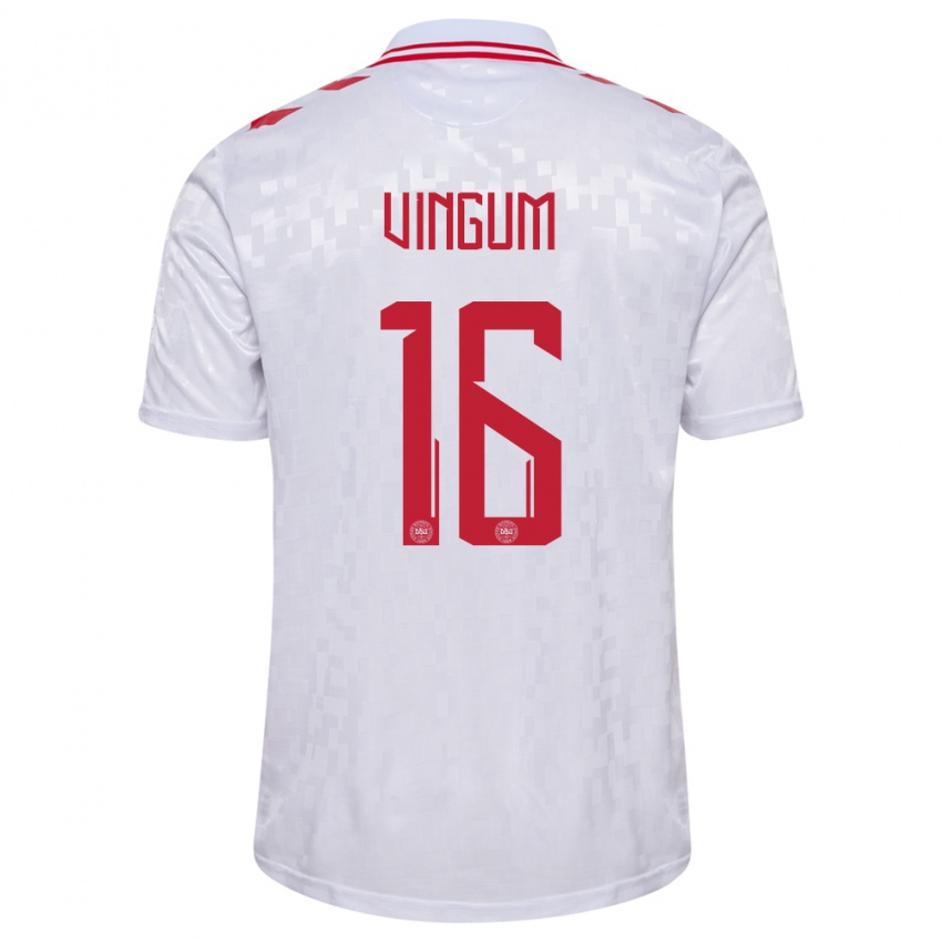 Uomo Maglia Danimarca Alberte Vingum #16 Bianco Kit Gara Away 24-26 Maglietta