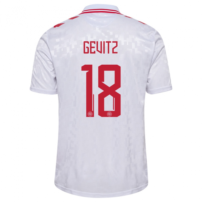 Uomo Maglia Danimarca Luna Gevitz #18 Bianco Kit Gara Away 24-26 Maglietta