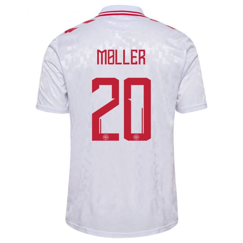 Uomo Maglia Danimarca Caroline Moller #20 Bianco Kit Gara Away 24-26 Maglietta